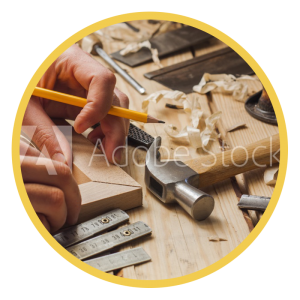 Tradesman connecting edges of a wood structure