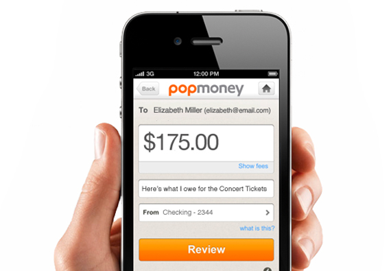 Popmoney mobile application on mobile device