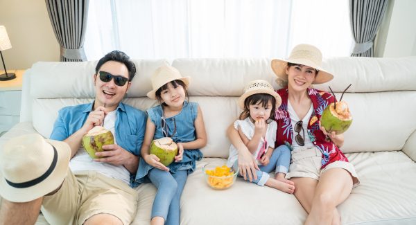 Family of four hanging out on vacation