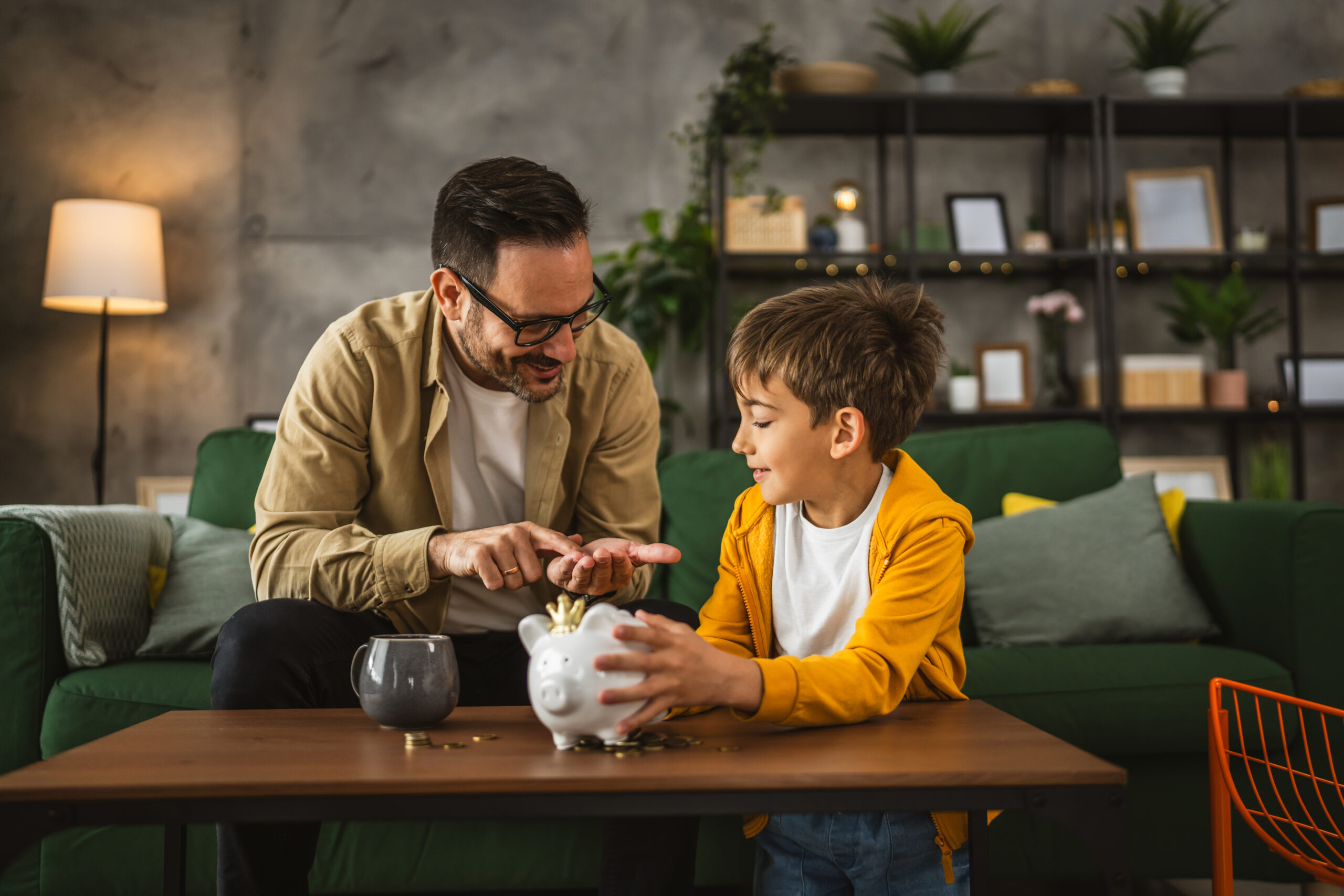 Father and Son savings money