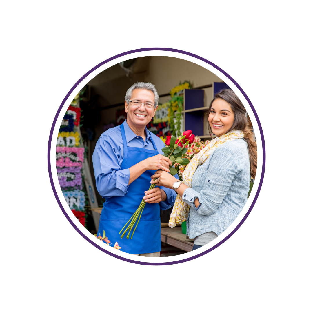 Father and daughter opening up a flower shop