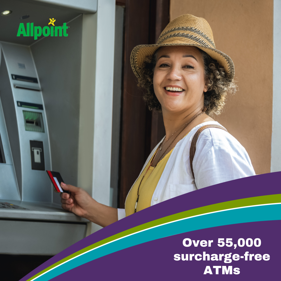 Woman using her Allpoint Fee Free ATM