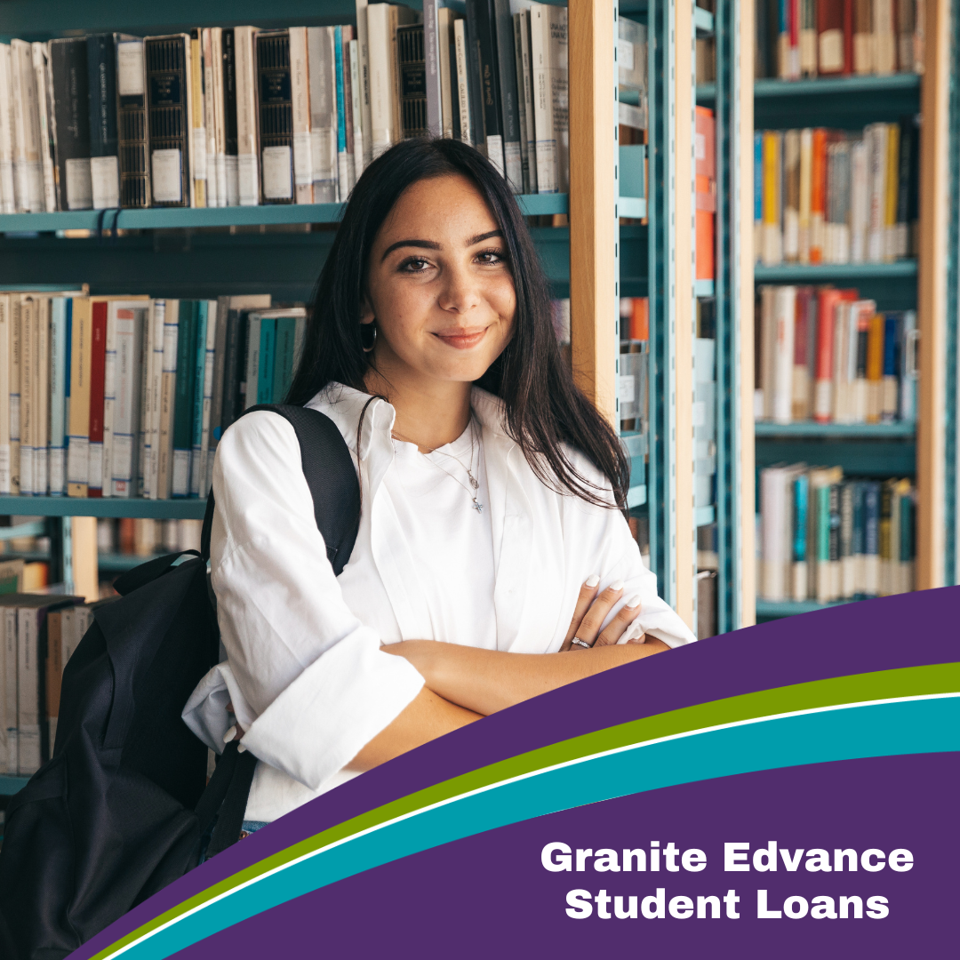 Granite Edvance Student Loans Female College student in the college library